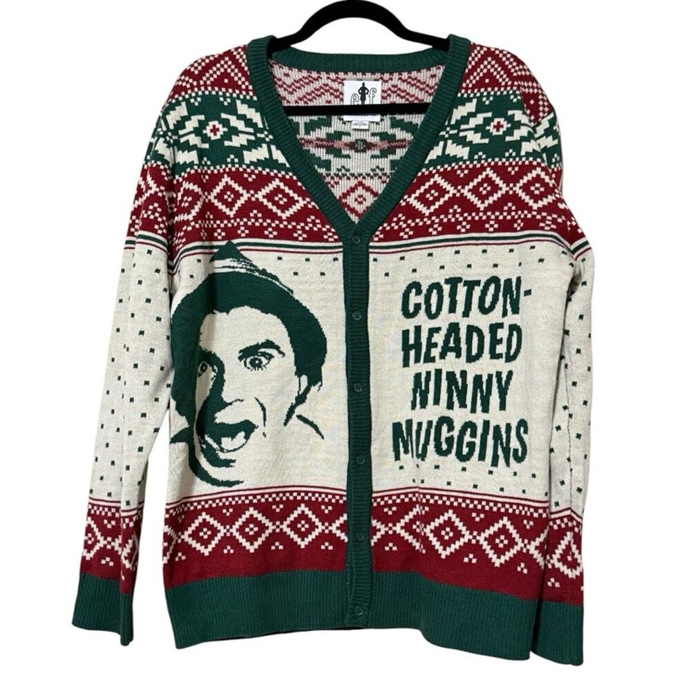 ELF Red and Green Holiday Cardigan